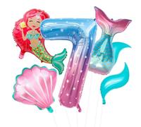 Mermaid Birthday Decoration, 40-inch 7-year-old Balloon Set, Suitable for Underwater Theme Parties, Birthdays, Anniversaries, and Underwater Birthday Party Decorations (7th)