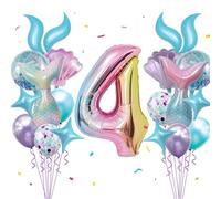 Mermaid Birthday Decorations 40 Inch Giant 4 Years Old Foil Balloons Kit for Girls Under The Sea Theme Party 21Pcs Balloons for Birthday Anniversary Baby Shower Party Decorations Supplies