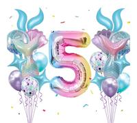 Mermaid Birthday Decorations 40 Inch Giant 5 Years Old Foil Balloons Kit for Girls Under The Sea Theme Party 21Pcs Balloons for Birthday Anniversary Baby Shower Party Decorations Supplies