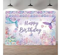Mermaid Birthday Decorations, Happy Birthday Backdrop, Mermaid Party Decorations - Under The Sea Backdrop with Mermaids Tails, Castle, Coral for Girls Birthdays Party, Purple Polyester Fabric