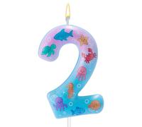 Mermaid Birthday Number 2nd Candle, Mermaid Two Birthday Candles Marine Ocean Themed Happy Anniversary Cake Topper for Girls Boys Party Decorations Supplies (Number 2)