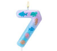 Mermaid Birthday Number 7th Candle, Mermaid Seven Birthday Candles Marine Ocean Themed Happy Anniversary Cake Topper for Girls Boys Party Decorations Supplies (Number 7)