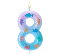 Mermaid Birthday Number 8th Candle, Mermaid Eight Birthday Candles Marine Ocean Themed Happy Anniversary Cake Topper for Girls Boys Party Decorations Supplies (Number 8)