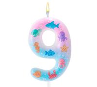 Mermaid Birthday Number 9th Candle, Mermaid Nine Birthday Candles Marine Ocean Themed Happy Anniversary Cake Topper for Girls Boys Party Decorations Supplies (Number 9)