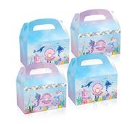 Mermaid Birthday Party Candy Boxes 12 Pcs Mermaid Theme Goody Gift Boxes Mermaid Ocean Party Favor Boxes with Handle Under The Sea Theme Party Decor Wedding Party Supplies
