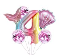 Mermaid Birthday Party Decoration Set 4 Years Girls Colourful Mermaid Balloon 40 Inch XXL Number 4 Numbers Balloon 4th Children Birthday Girl Foil Balloon Latex Balloons Mermaid Balloon Decoration