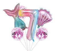 Mermaid Birthday Party Decoration Set 7 Years Girls Colourful Mermaid Balloon 40 Inch XXL Number 7 Numbers Balloon 7th Kids Birthday Girl Foil Balloon Latex Balloons Mermaid Balloon Decoration