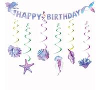 Mermaid Birthday Party Supplies - Mermaids Theme Party Banner and Hanging Swirl for Girls Birthday Party Decorations, Children Love the Magical "Happy Birthday" Banner Very Much (Mermaid)