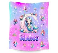Mermaid Blanket for Girls - Personalised Custom Name Fleece Throw Gift - Soft Flannel Initial Blanket for Sofa, Bed & Kids Room Decor