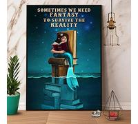 Mermaid & Books Metal Tin Sign Sometime Need Fantasy Survive The Reality Retro Metal Tin Sign Vintage Aluminum Sign for Home Coffee Wall Decor