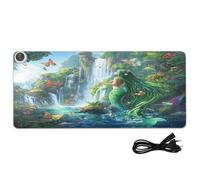 Mermaid Butterfly Teal Print Heated Desk Mat Large Heated Desk Pad Mat with 3 Heating Levels PU Leather Large Deskmat for Office Work Home, 31.5x13in