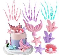 Mermaid Cake Decoration Toppers,Mermaid Cake Topper Set, Shell Starfish Cake Decoration, Suitable for Children's Birthdays and Christening Celebrations