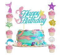 Mermaid Cake Decorations, Mermaid Cake Topper, Mermaids Birthday Decorations, 7Pcs Glitter Mermaids Birthday Cupcake Toppers Set for Girls Kids Under the Sea Party Supplies