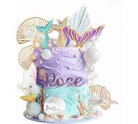 Mermaid Cake Topper Decorations, Under the Sea Cupcake Deco Set with Tails, Pearl Mermaid Cupcake Cake Decorations, Wedding Party Birthday Decorating, Happy Birthday Topper