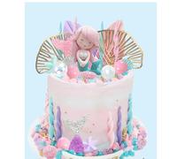 Mermaid Cake Topper Under The Sea Cake Toppers set with Little Mermaid Seaweed Bubble Golden Leaves for Mermaid Birthday