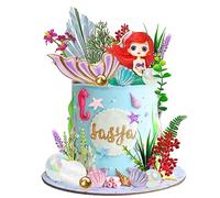Mermaid Cake Toppers Under the Sea Tail Cake Decorations Artificial Water Plants with Pearl Ball for Girl Kid Birthday Party Mermaid Theme Party Baby Shower Supplies (Style 1)