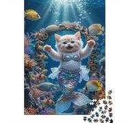 Mermaid Cat 1000 Piece Puzzle Deep-sea Coral Reef for Relaxation Experienced Jigsaw Fans Memory Improvement Housewarming Gift 52x38cm/1000pcs