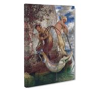 Mermaid Caught In The Net By Arnold Bocklin Canvas Print | Gallery Wrapped 30mm Frame Wall Art | 30x20 inches | Ready to Hang | Classic Picture | Living Room Bedroom Lounge Office