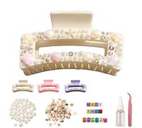 Mermaid Claw Clips, DIY Ocean Beach Hair Claw Kit with Seashells, Starfish, Pearls, Rhinestones & Letter Beads, Large Acrylic Hair Clip for Women Girls, Summer Beach Hairs Accessories Gift (#A)