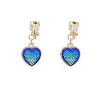 Mermaid Clip on Dangle Earrings Fish Tail Shell Heart Ocean Inspired Jewelry Accessory for Women Ideal Gift, Brass, No Gemstone