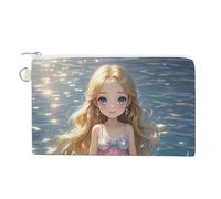 Mermaid Coin Purse Canvas Wallet Cute Change Purse Small Storage Bag with Zipper, Mermaid, One Size, Flowers and Animals