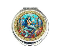 Mermaid Compact Mirror - Stained Glass Fantasy Design | Mythical Underwater Art | Fairycore & Oceancore Aesthetic Gift | Fantasy Mythology Mirror | Unique Gift for Her or Sea Lover