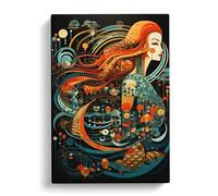 Mermaid Constructivism Art Canvas Wall Art Print 30x20 Inch