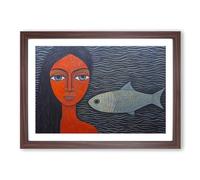 Mermaid Contemporary Framed Print | A2 Walnut Framed Wall Art | Ready to Hang | Contemporary Nature Picture | Living Room Bedroom Lounge Office