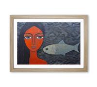 Mermaid Contemporary Framed Wall Art Print A2 Oak