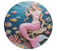 Mermaid Coral Comb Personalized Jigsaw Puzzles, 195Pcs Custom Wooden Jigsaw Puzzle Round Puzzle Gift Adult