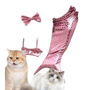 Mermaid Costume for Cats | Dog Clothes with Bow Headband and Halter Neck Top,Kitten Outfit for Puppy and Cats, Creative Funny Photo Props