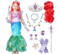 Mermaid Costume Kids, Little Girls Fancy Dress Outfit Mermaid Tutu Dress for Halloween Birthday Party 10 Pieces 7-8 Years