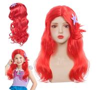 Mermaid Costume Wig Princess Long Curly Red Wig Hair Little Mermaid Fancy Dress Up for Women Girls Christmas Halloween Birthday Cosplay Gift
