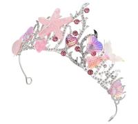 Mermaid Crown Headband Pink Metal Resin Rhinestone Hair Accessory | Seashell Tiara for Themed Gatherings and Special Occasions, Sparkly Stylish Look for Women and Girls