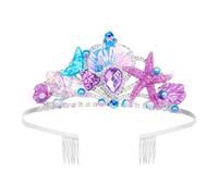 Mermaid Crown Pearl Mermaid Headband Purple Mermaid Birthday Decorations with Flower Rhinestone Mermaid Party Favors Mermaid Hair Accessories Halloween Costume Women Seashell Starfish Fish Tail