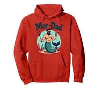 Mermaid Dad Mer-Dad Funny Father's Day Ocean Gift Pullover Hoodie, Adult Unisex, Red, XL