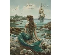 Mermaid Diamond Art Kits Adults, 5D Diamond Painting Sailboat, DIY Full Drill Cross Stitch Embroidery Crystal Art Kits, Crafts for Adults, Paintings for Room Decor, Gifts for Women 24x32 inch 2-6606