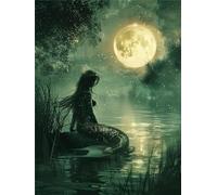 Mermaid Diamond Art Kits for Adults Beginner, 5D Diamond Painting Moon, Diamond Crystal Art Kits for Adults, Gem Art Paint with Round Beads, Full Drill Gem Art Painting Kit for Home Wall Decor 40x50cm