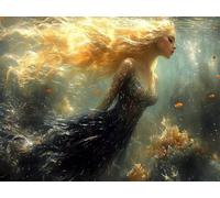 Mermaid Diamond Art, Large Diamond Painting Dream Dimond Painting Crystal Art Kits Adult Crafts DIY Cross Stitch Crafts Pictures Embroidery Kit for Beginner, Home Wall Decor 16x12 Inch -lsy2501009