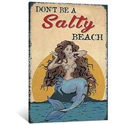 Mermaid Dont Be A Salty Beach Ocean Tropical Vintage Poster Canvas Pictures Wall Art Artwork Prints On Wrapped Canvas Painting Picture For Office 12x18inch(30x45cm)