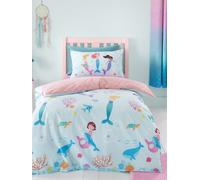 Catherine Lansfield Mermaid Reversible Single Duvet Cover Set with Pillowcase Blue