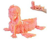 Mermaid Figurines Toy, 3D Printed Articulated Flexible Model, Stress Relief Fidget restlessness Toys,Home Office Decor, Easter Basket Halloween Essentials Gift for Kids Girl Ages 3+ (Gold powder)