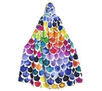 Mermaid Fish Scale Print Adults Hooded Cloak, Halloween Robe Hooded Cape Witch Wizard Cosplay Costumes For Men Women