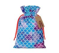 Mermaid Fish Scale Print Christmas Gift Bag, Drawstring Christmas Bags Reusable Gift Bags With Name Tags