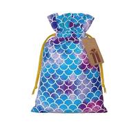Mermaid Fish Scale Print Christmas Gift Bag, Drawstring Christmas Bags Reusable Gift Bags With Name Tags