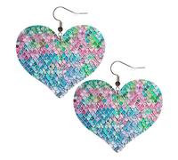 Mermaid Fish Scale Print Elegant Leather Heart-Shaped Earrings-Fashionable And Unique Accessories For Everyday Wear
