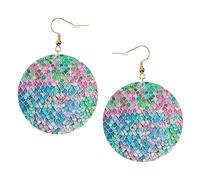 Mermaid Fish Scale Print Elegant Leather Round Earrings-Fashionable And Unique Accessories For Everyday Wear