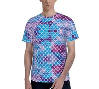 Mermaid Fish Scale Print Men Fashion Breathable Short Sleeves T-Shirt Comfortable Gym Office Active Wear