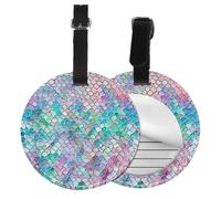 Mermaid Fish Scale Print Print 1/2/4pcs Luggage Tags,Round Leather Travel Suitcase Labels with Privacy Name Address Card