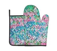 Mermaid Fish Scale Print Print Oven Mitts And Pot Holders Sets Women Men Home Cooking Baking Microwave Bbq Gift